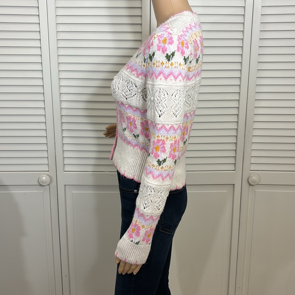 Zara Blogger Fave Floral Jacquard Knit Cropped Cardigan Small - Picture 13 of 14